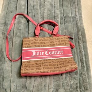 Juicy Couture Pink and Brown Shoulder Bag with Logo Print